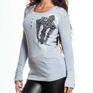 Affliction Medium Long Sleeve Light Blue Thermal Long Sleeve Henley Shirt